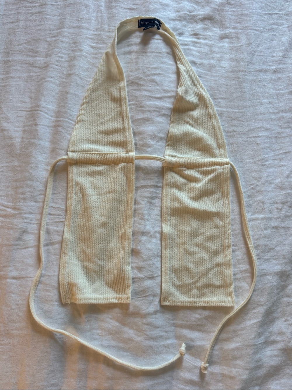 PrettyLittleThing Cream Ribbed Halter Tie Top